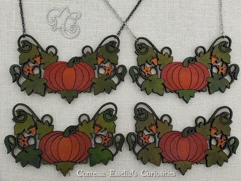 Art Nouveau Style Pumpkin Necklace, Laser Cut Leather Statement Necklace, Hand-Painted Dye