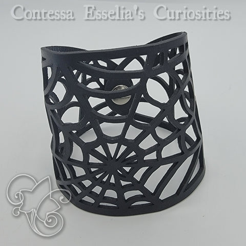 Spider Web Leather Wrist Band Cuff Bracelet Magnetic Clasp