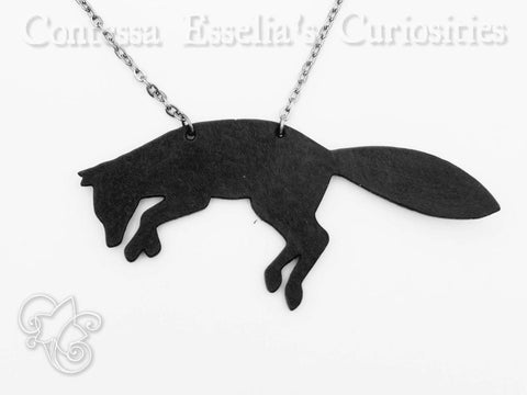 Leaping Fox Silhouette Leather Pendant Necklace