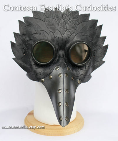 Leather Steampunk Raven / Plague Doctor Mask with built in goggles