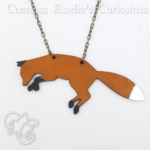 Leaping Red Fox Leather Pendant Necklace